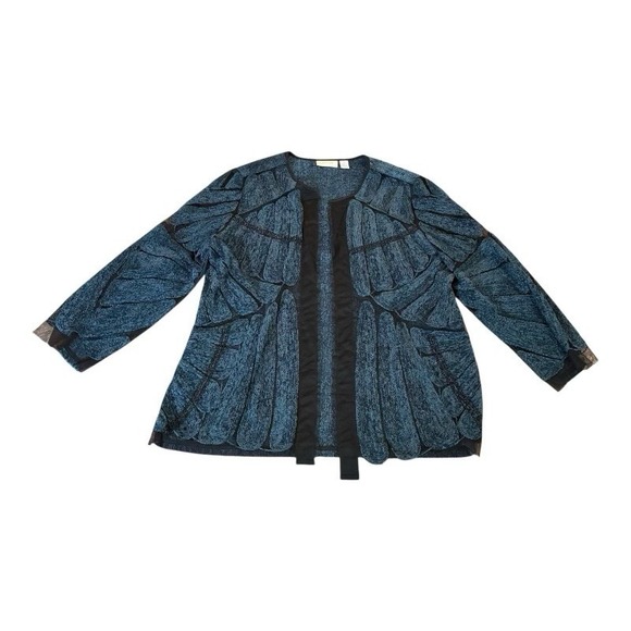 Chico's Tops - Chicos Size 2 Brushed‎ Velvet Lace Boho Open Jacket Shirt Blue Long Sleeve